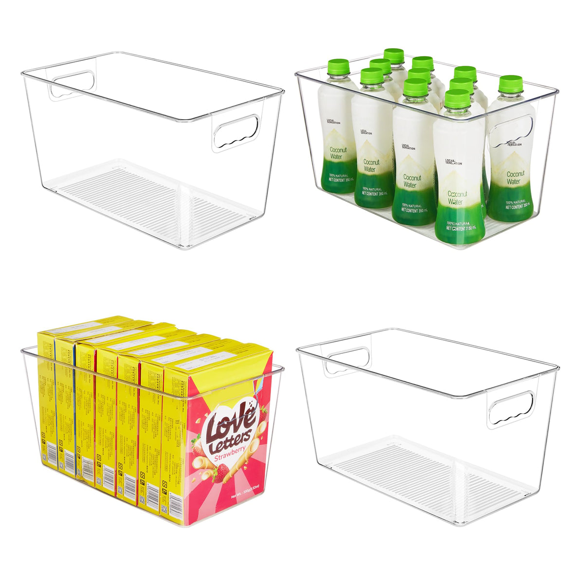 YIHONG Clear Plastic Storage Organizer Bins, 4 Pack Pantry Food Storage Bins with Handle for Kitchen,Refrigerator, Freezer,Cabinet Organization and Storage