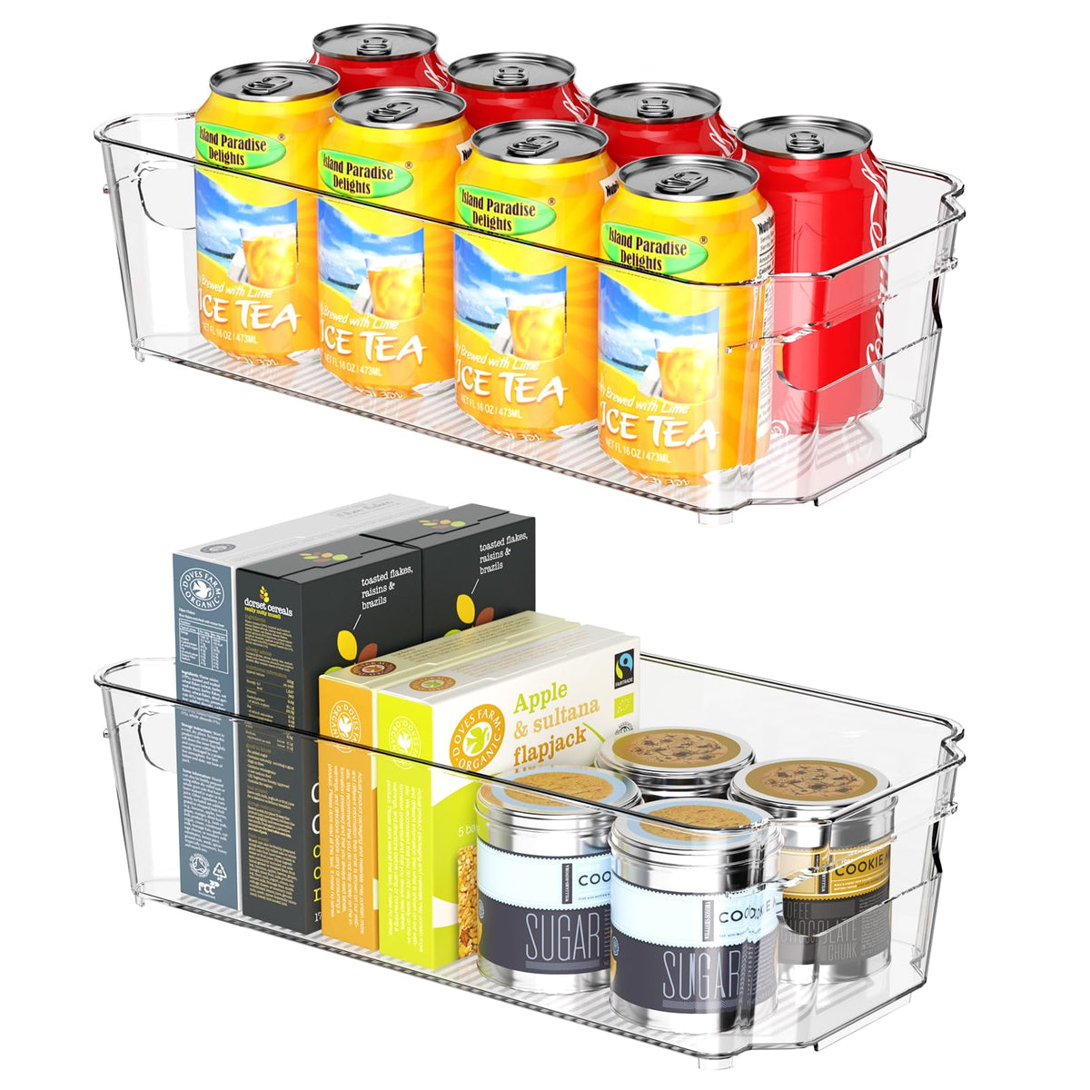 Clear Fridge Organizer, Refrigerator Organizer Bins with Handle, Freezer, Kitchen Cabinet, Pantry Organization, BPA Free Fridge Organizers (12.4 inch 8 Pack)