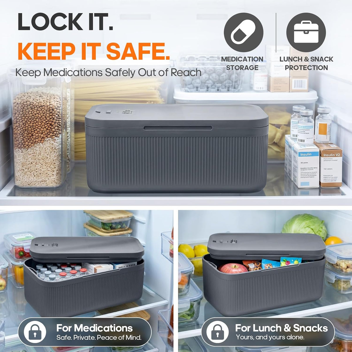 Medication Lock Box with Combination Lock, Keyless Small Box for Fridge Pills Phone Medicine - Home Office Travel Dorm