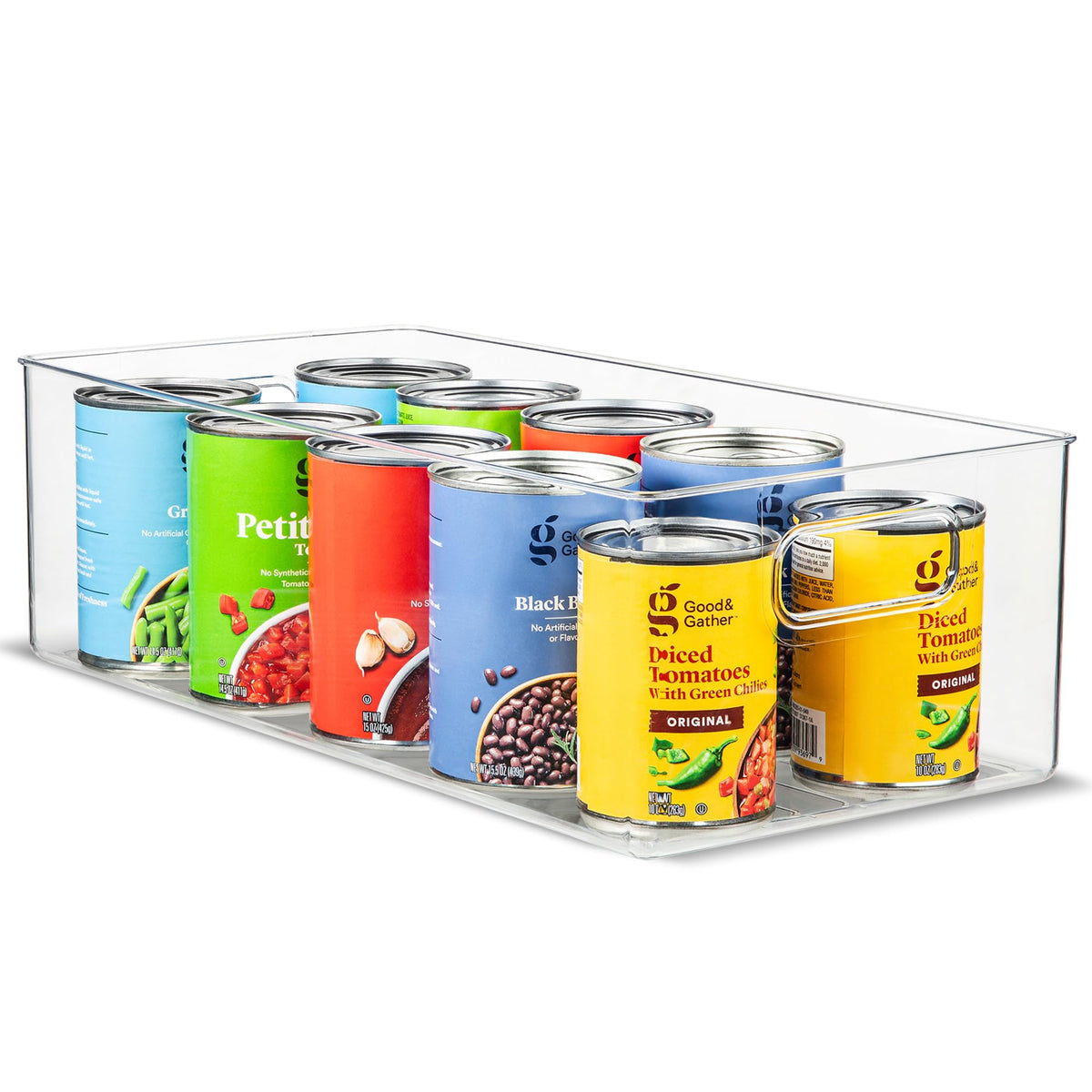 Plastic Food Storage 2 Pack Clear Container Bin with Handles for Organizing Kitchen, Pantry, Refrigerator, Freezer, Pantry, Cabinet, Closet, Bathroom. Stackable 10”x6”x3”