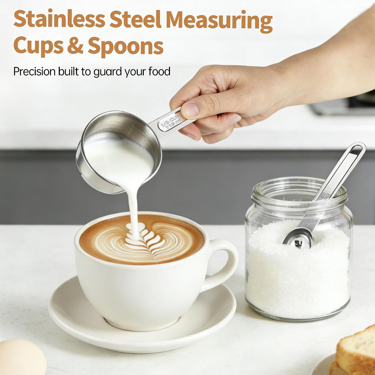 YC Kitchen Measuring Cups and Spoons Set, 8-Piece, Stainless Steel