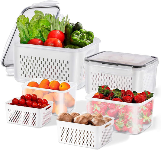 3pcs 4 in 1 Fruit Storage Containers for Fridge with Removable Colanders