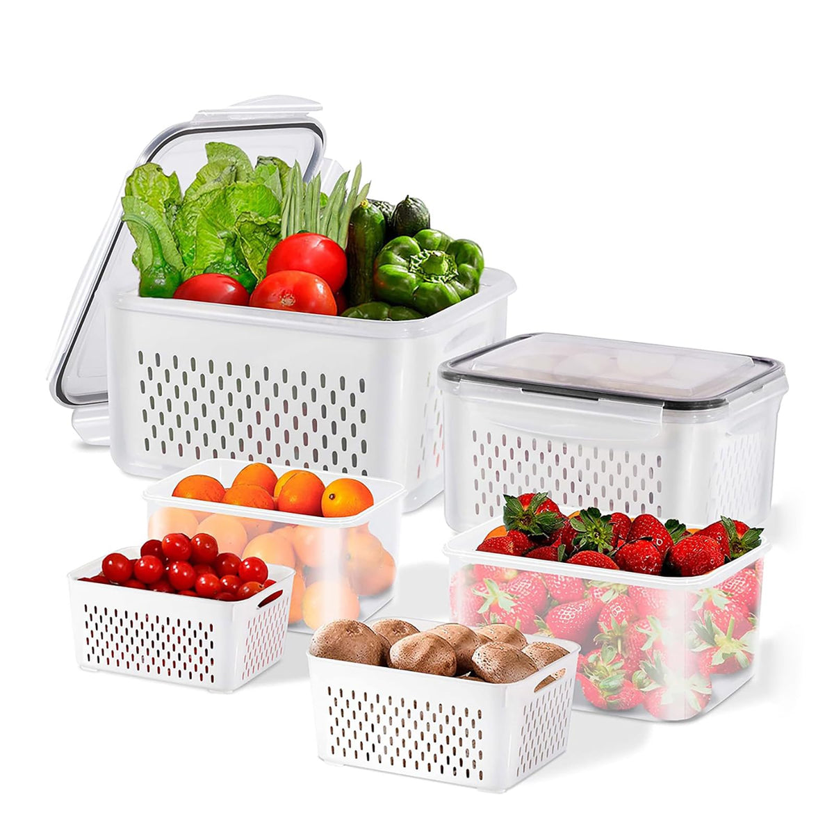 3pcs 4 in 1 Fruit Storage Containers for Fridge with Removable Colanders
