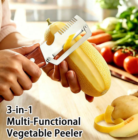 2 Pack Multi-Functional Vegetable Peeler, 3 in 1 Multi Functional Wooden Handle Peeler and Bottle Opener, Kitchen Gadgets Tool for Fruit Pumpkin Peeling Potato Carrot Veggie Peeler