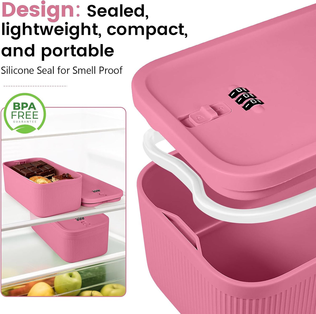 Small Lock Box,Lockable Storage Box with Combination Code for Medication Safe, Medicine Lock Box for Pills/First Aid Kits/Food/Snack Phone Jail,Locked Container for Home/Fridge/Office (Pink)