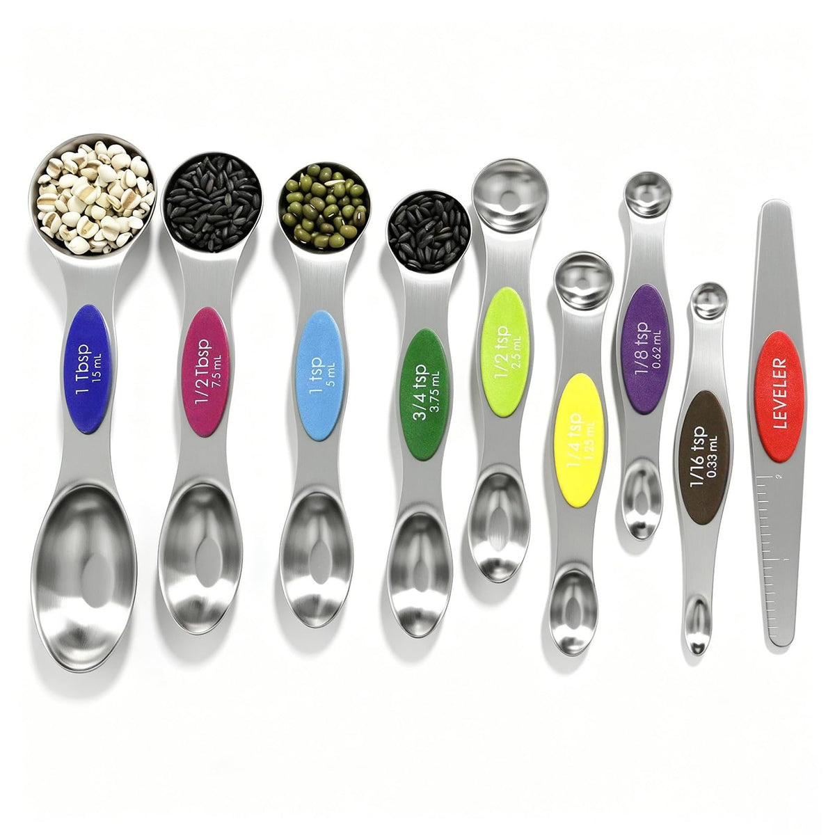 Magnetic Measuring Spoons Set Stainless Steel with Leveler, 9pcs Multicolors Measuring Cups Set for Baking, Measuring Cups and Spoon Set Kitchen Gadgets Apartment Essentials Fits in Spice Jars