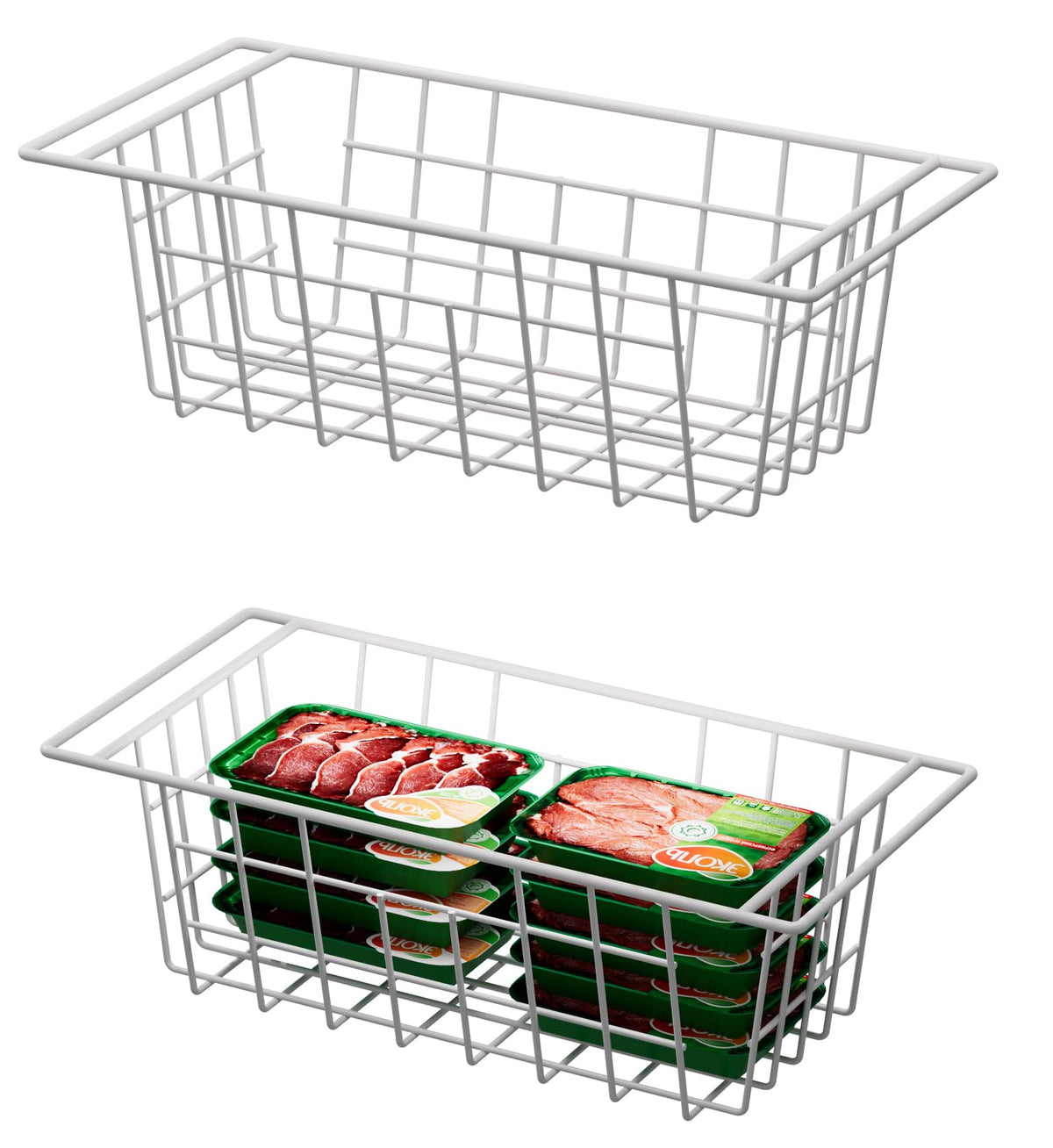 SANNO Freezer Baskets Wire Farmhouse Large Organizer Storage Bins Rack for Storage, Office, Bathroom, Pantry Organization with Handles-Set of 2, 15.7"