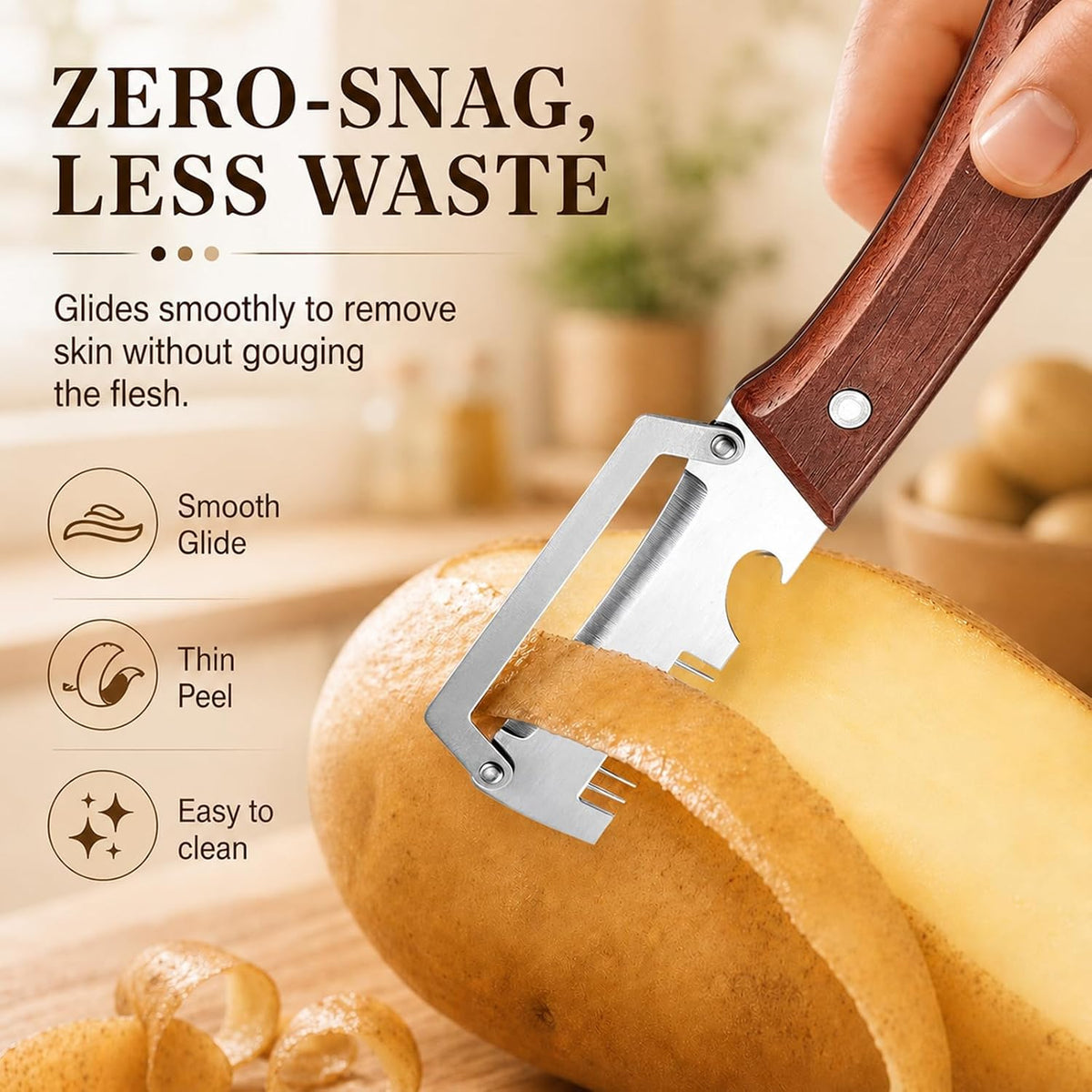 2026 Upgrade 3 in 1 Vegetable Peeler with Scallion Shredder & Bottle Opener, Professional Stainless Steel Potato Peeler with Ergonomic Wood Handle, Rust-Resistant & Heavy Duty Kitchen Tool (2)