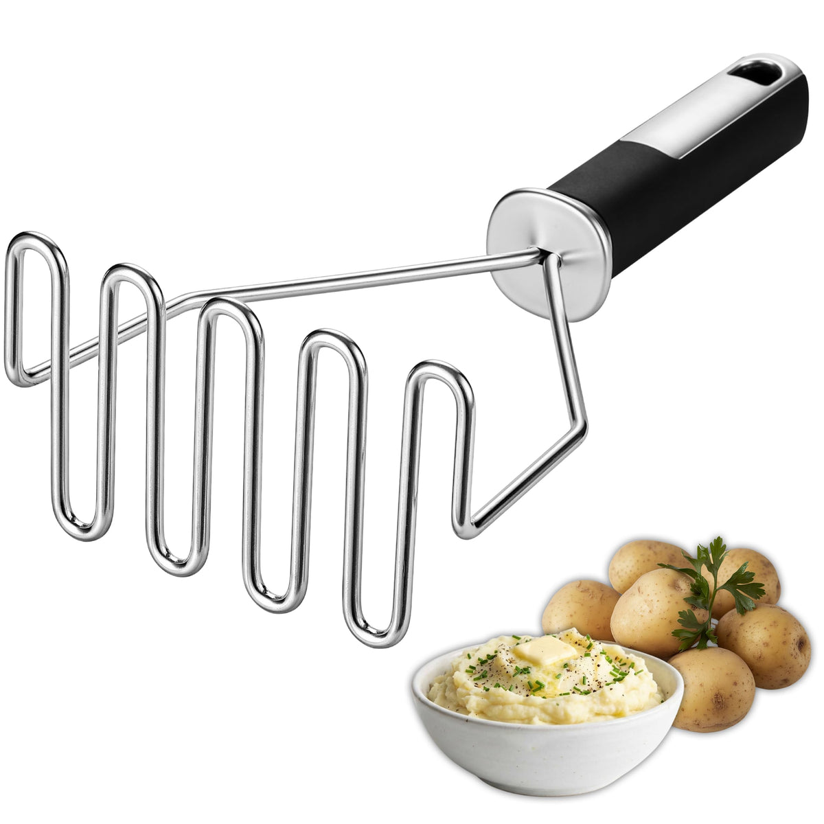 Spring Chef Stainless Steel Potato Masher & Durable Vegetable Peeler Set