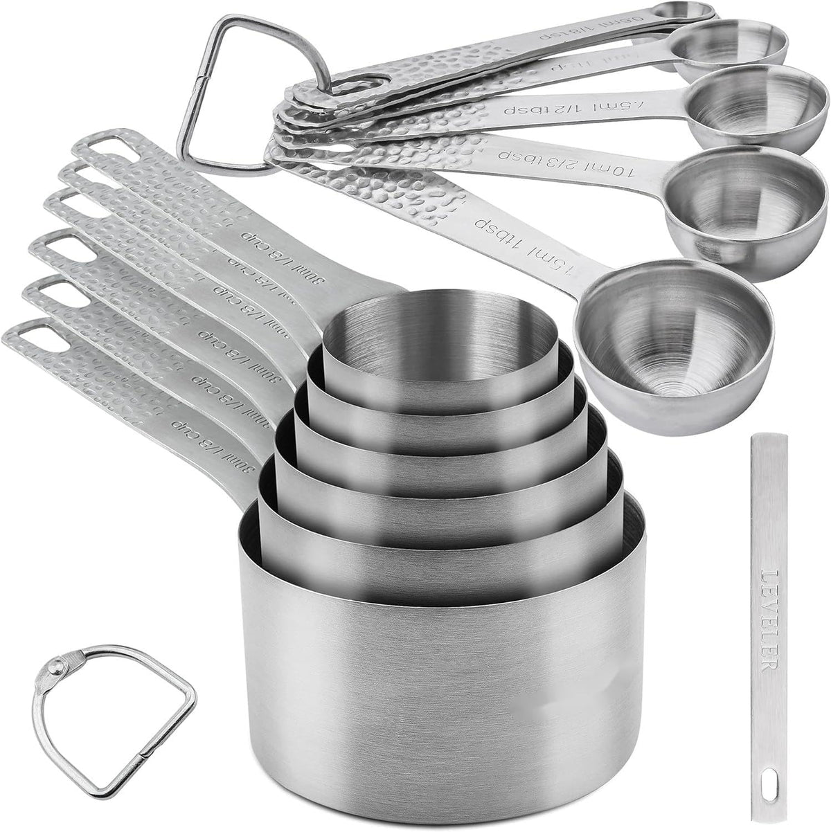 Measuring Cups and Spoons Set 14, Copper Measuring Cups and Spoons Set for Dry & Liquid, Metric & US Stainless Steel 6 Measure Cups and 7 Spoons Set w/Leveler for Kitchen & Baking