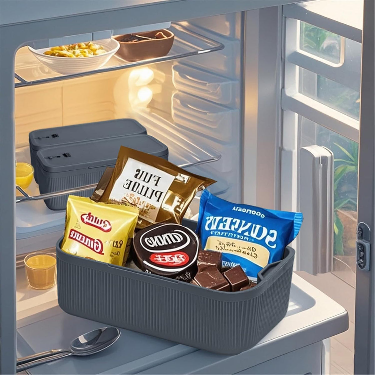 Lockable Storage Box,Medicine Lock Box Travel Case,Refrigerator Bin Container for Food,Medicines,Snacks,Locking Mobile Cell Phone Device Jail,Lockbox for Office,Home,School,Father Gift (Navy Small)