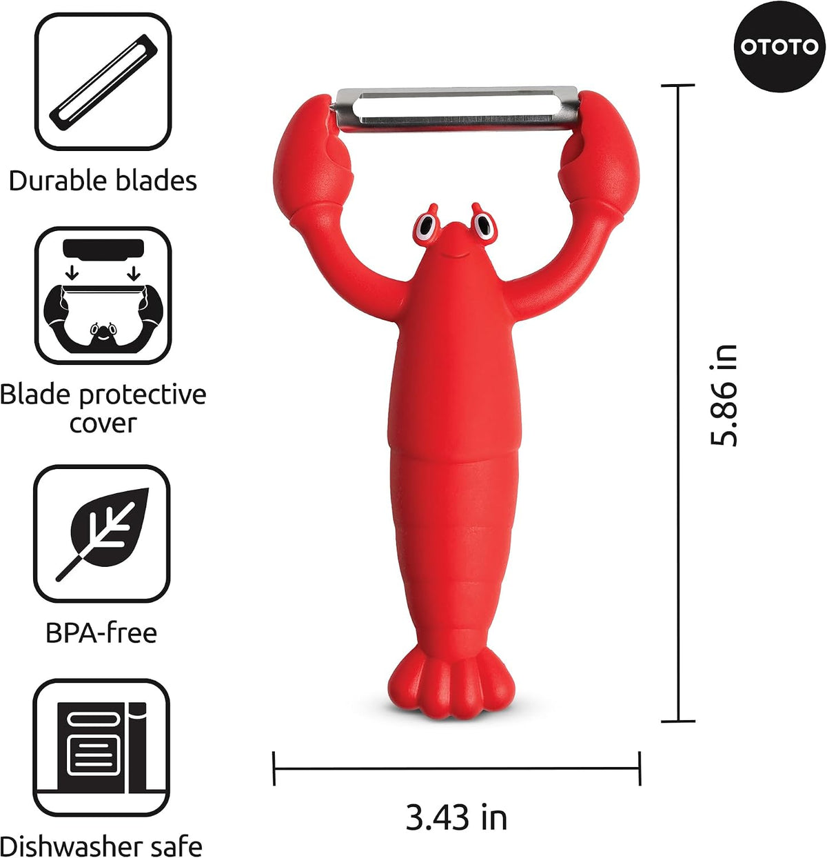 OTOTO Clawy Lobster Vegetable Peeler – Funny Potato Peeler, Ergonomic Veggie Peeler, Sharp Stainless Steel Blade, Peelers for Kitchen, Cute Kitchen Gadgets