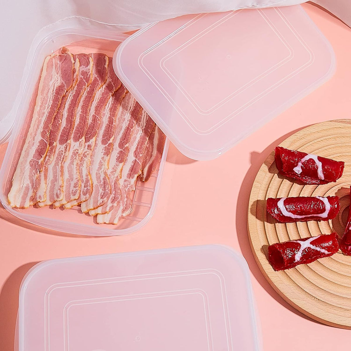 Suclain 4 Pcs Bacon Keeper Deli Meat Container with Lids for Refrigerator