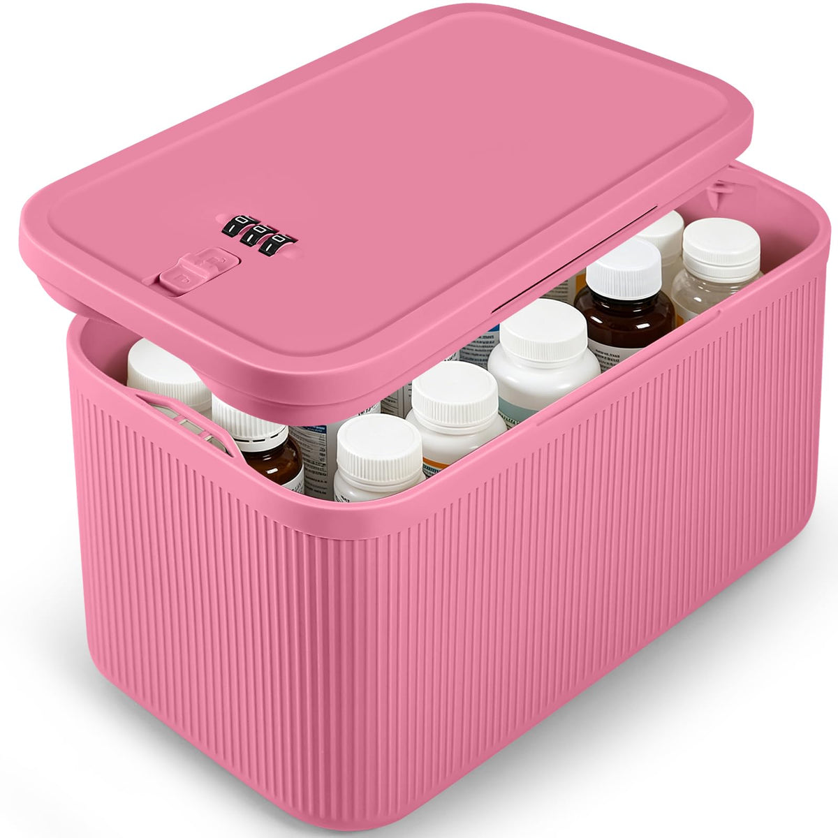 Small Lock Box,Lockable Storage Box with Combination Code for Medication Safe, Medicine Lock Box for Pills/First Aid Kits/Food/Snack Phone Jail,Locked Container for Home/Fridge/Office (Pink)