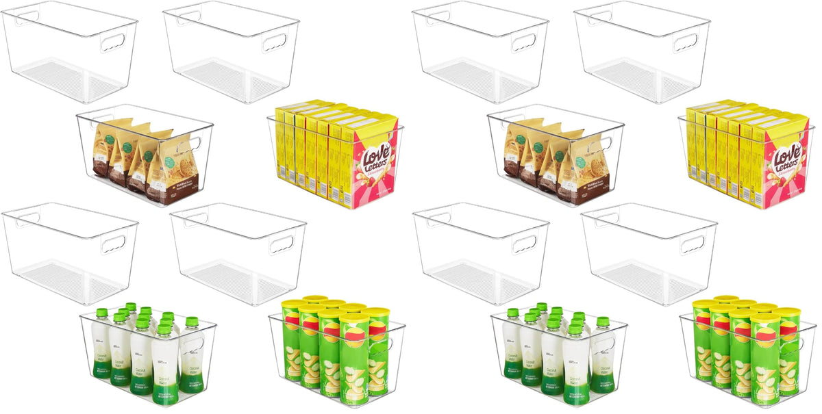 YIHONG Clear Plastic Storage Organizer Bins, 4 Pack Pantry Food Storage Bins with Handle for Kitchen,Refrigerator, Freezer,Cabinet Organization and Storage