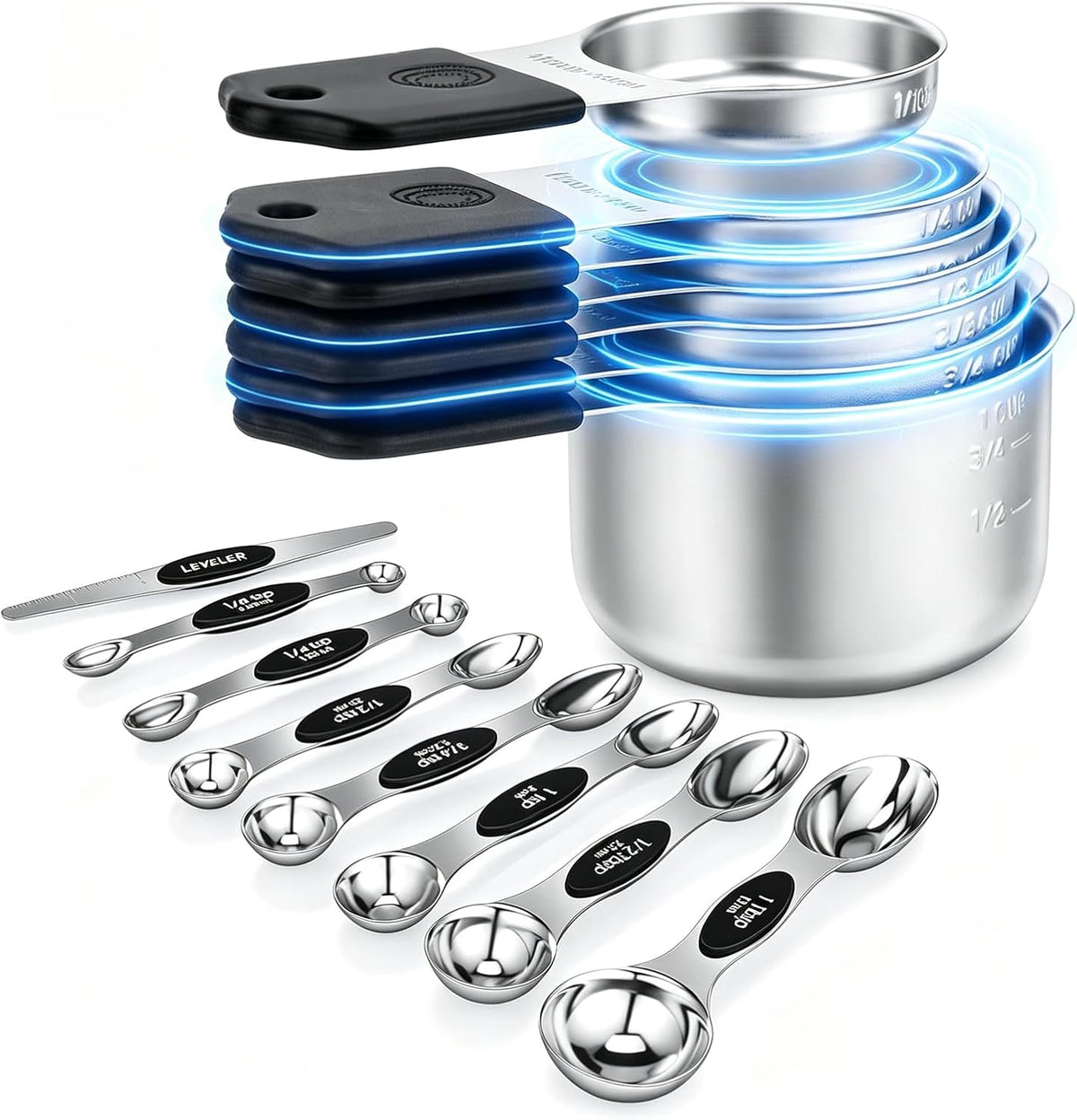 Magnetic Measuring Cups and Spoons Set, 304 Stainless Steel Fits