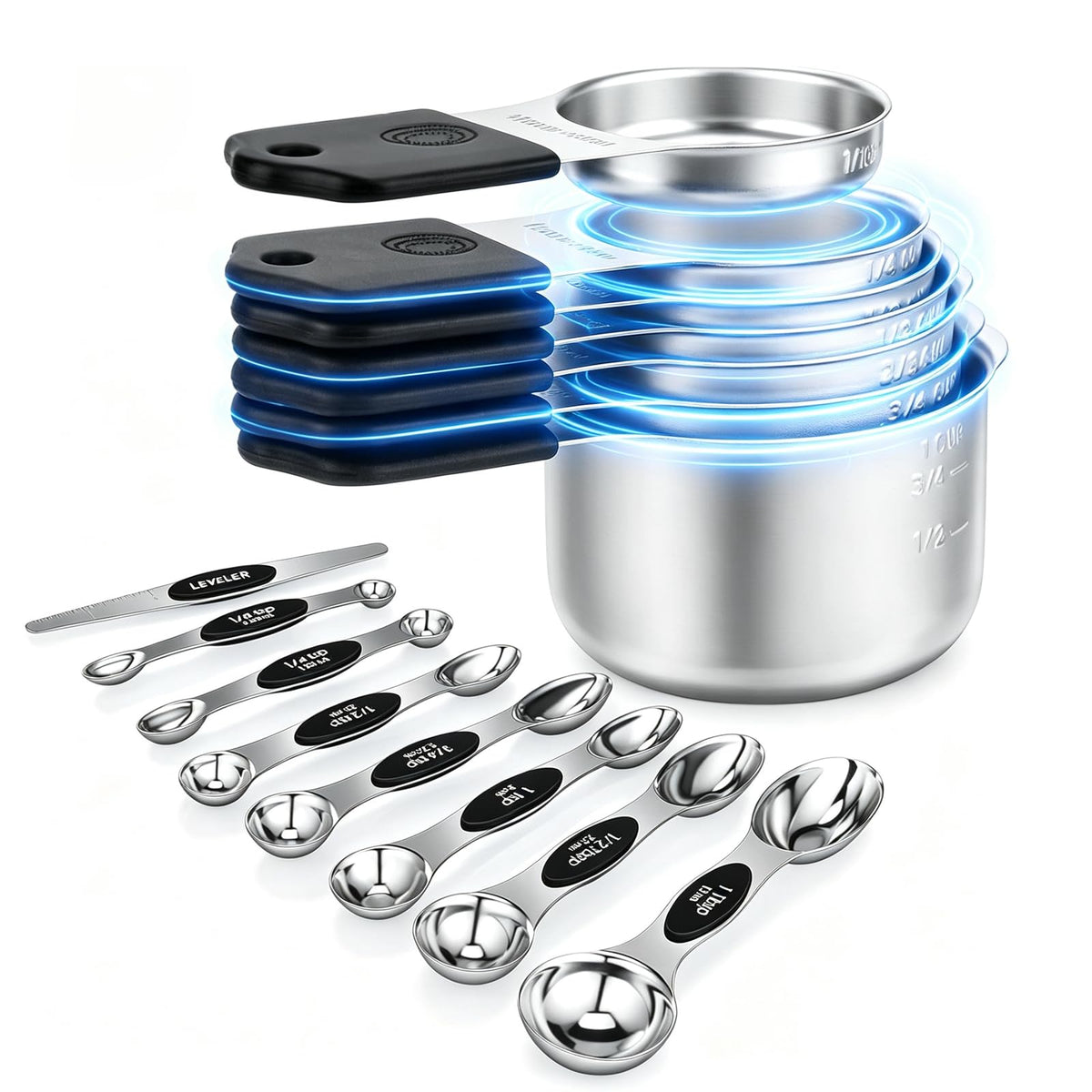 Magnetic Measuring Cups and Spoons Set, 304 Stainless Steel Fits