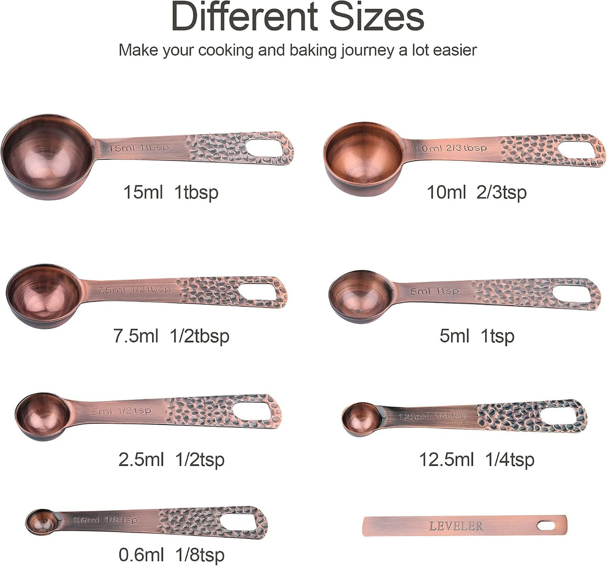 Measuring Cups and Spoons Set 14, Copper Measuring Cups and Spoons Set for Dry & Liquid, Metric & US Stainless Steel 6 Measure Cups and 7 Spoons Set w/Leveler for Kitchen & Baking
