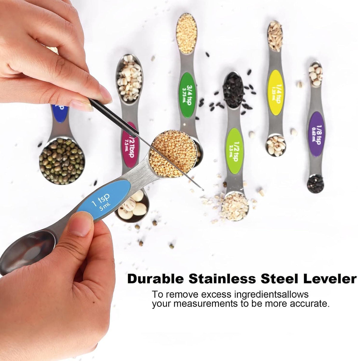 Magnetic Measuring Spoons Set Stainless Steel with Leveler, 9pcs Multicolors Measuring Cups Set for Baking, Measuring Cups and Spoon Set Kitchen Gadgets Apartment Essentials Fits in Spice Jars