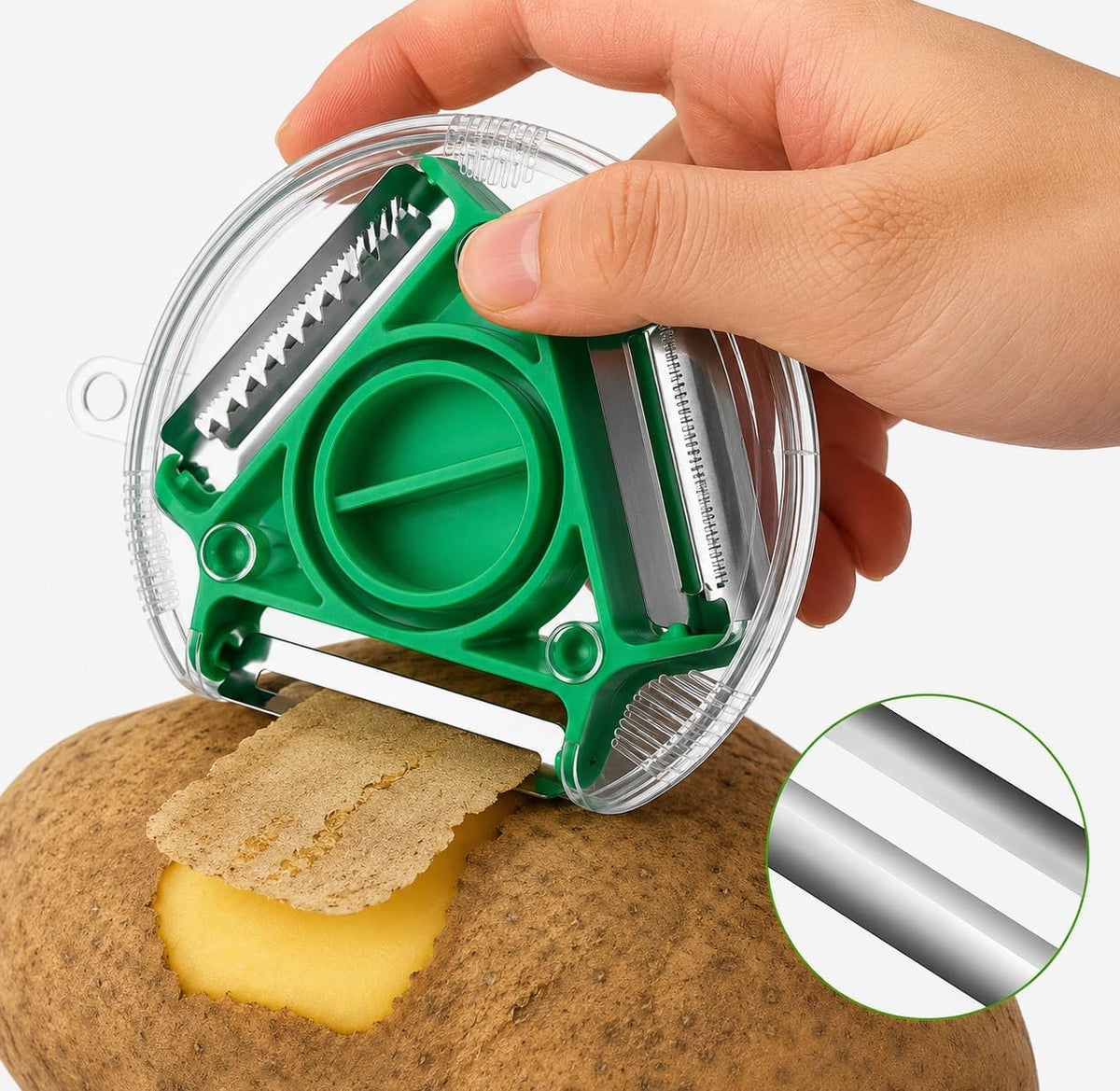 Vegetable Peeler and Paring Knife Set, 3-in-1 Rotary Vegetable Peeler, Ultra Sharp Stainless Steel Blades, Soft Grip Ergonomic Handle, Kitchen Tool, Veggie, Fruit, Potato, Apple, 2-Piece Set-Green