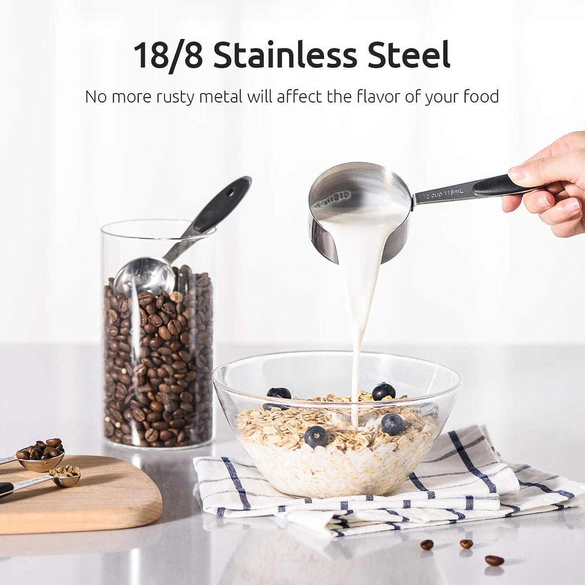 U-Taste Measuring Cups Spoons Set, 18/8 Stainless Steel, 10Pcs, Black
