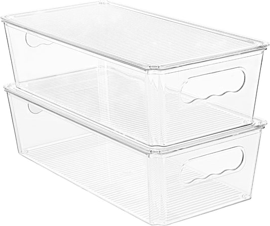 Vtopmart 2pcs Clear Stackable Storage Bins with Lids