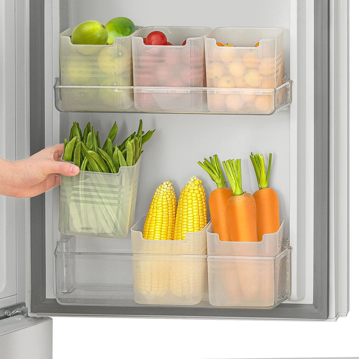 Poeland Refrigerator Organizer Box, Fridge Side Door Storage Containers Plastic Translucent Pack of 3