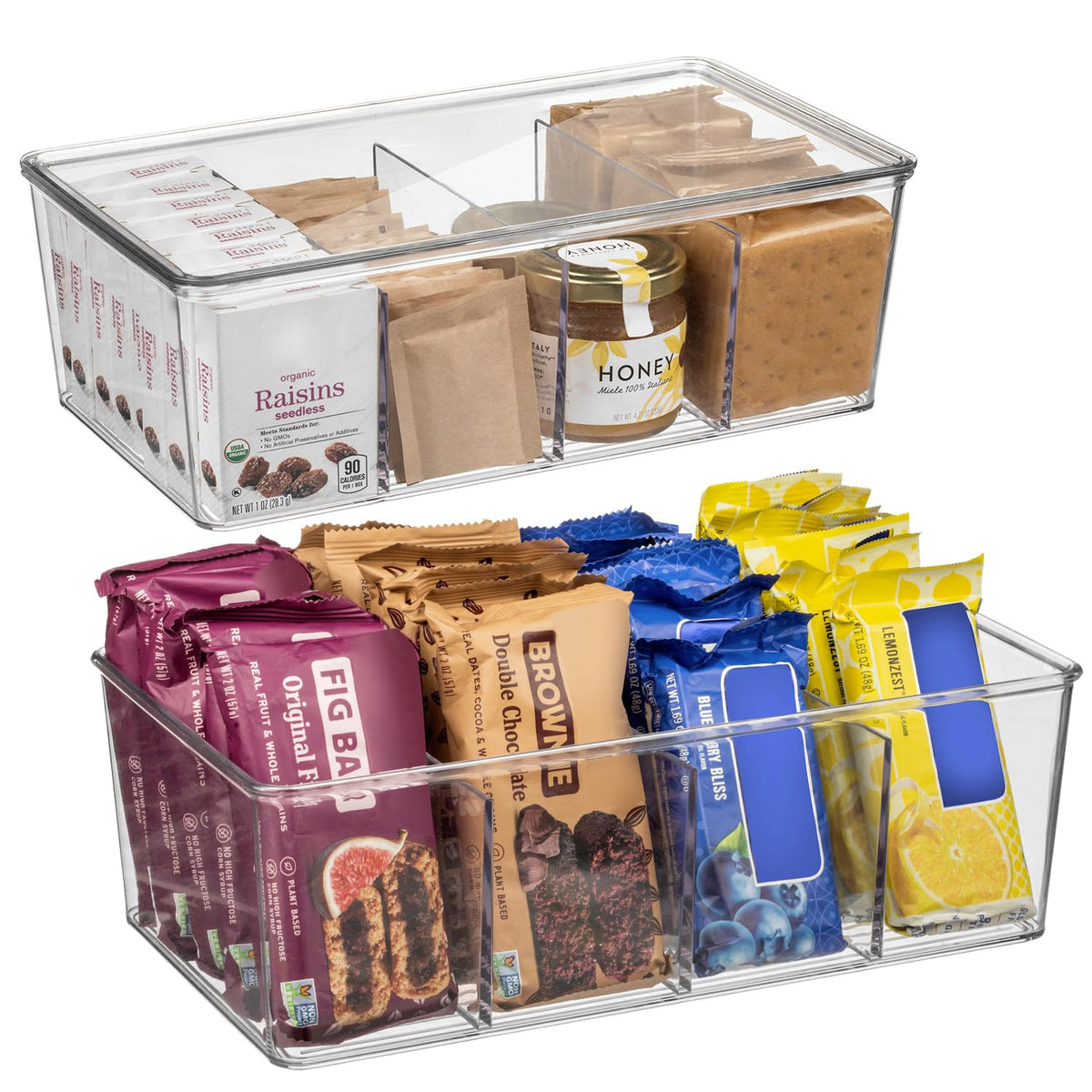ClearSpace Pantry Organizer Storage Bin with Divider & Lid, 2 Pack
