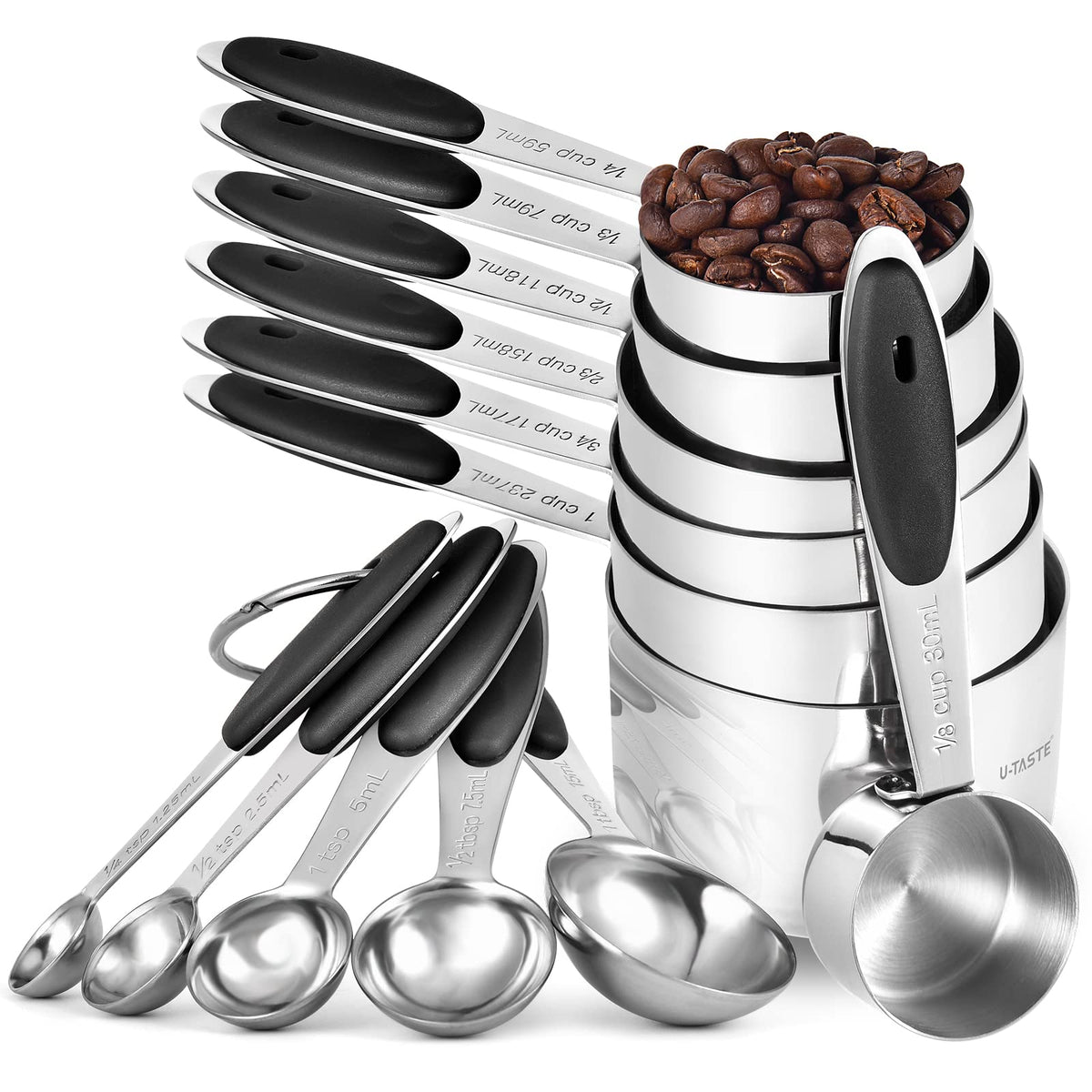 U-Taste Measuring Cups Spoons Set, 18/8 Stainless Steel, 12Pc/Midnight Blue