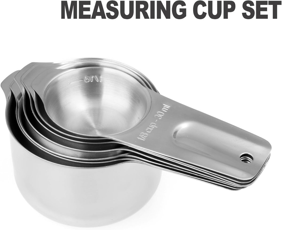 13-Piece Measuring Cups and Spoons Set, 18/8 Stainless Steel, Silver