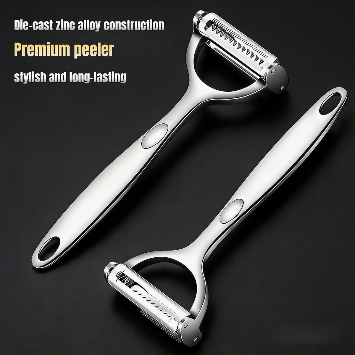 2-in-1 Multifunction Vegetable Peeler Julienne Peeler, Zinc Alloy Potato Peeler with Serrated & Straight Blades, Fruit Peeler Julienne Slicer for Carrot Cucumber Ginger Cabbage Kitchen
