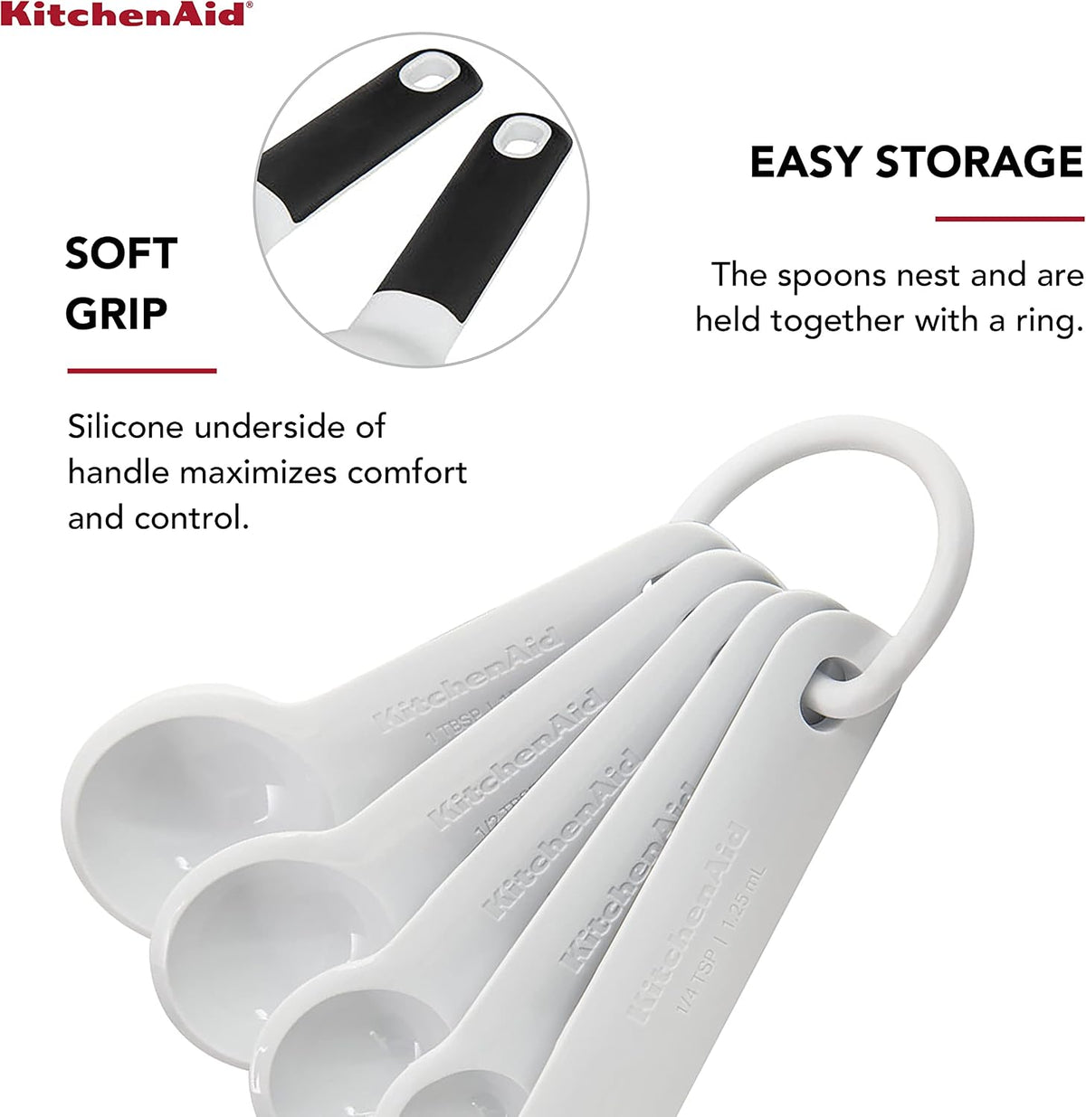 KitchenAid Plastic Measuring Spoons, Set Of 5, White