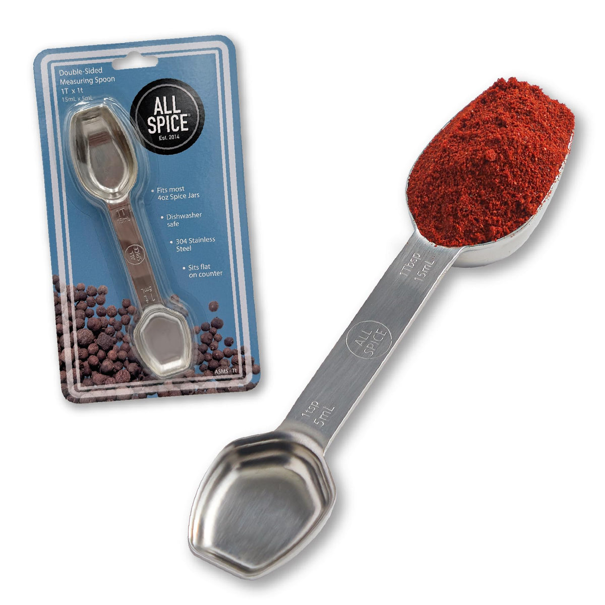 AllSpice Stainless Steel Double Sided Measuring Spoon- Teaspoon and Tablespoon