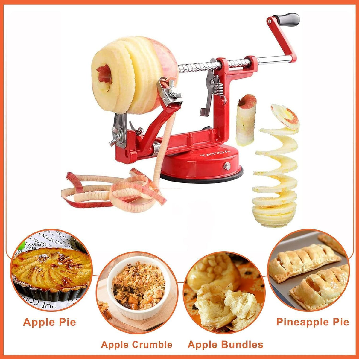 Apple Peeler Corer, 5 In 1 Apple Peeler Slicer Corer with Stainless Steel Blades and Powerful Suction Base for Apples and Potatoes(Ruby)