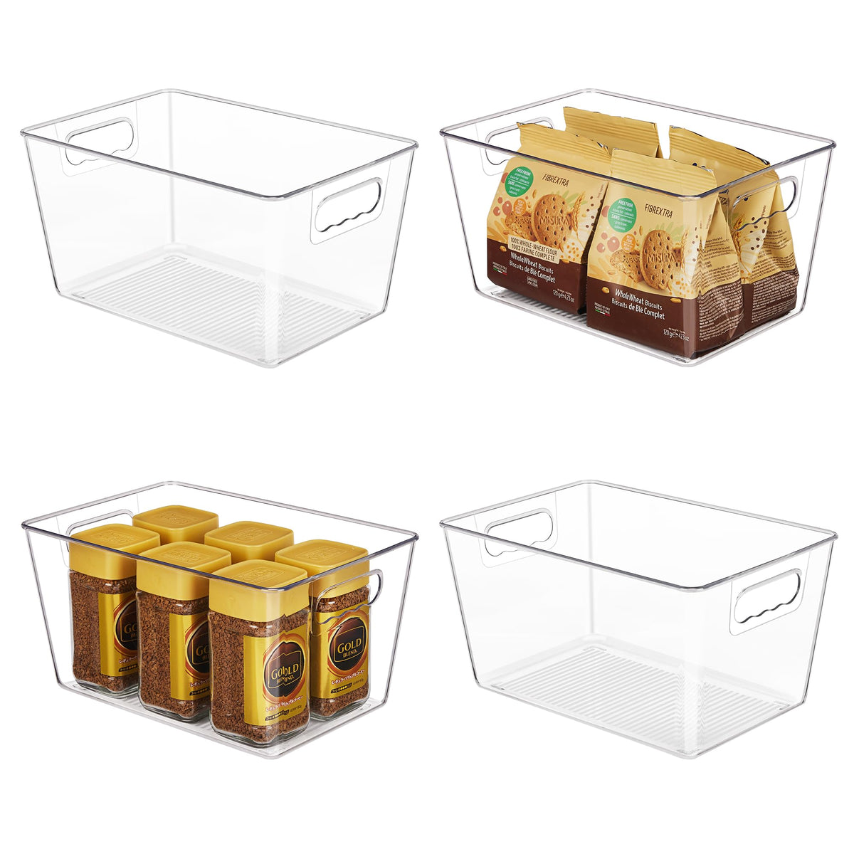 YIHONG Clear Plastic Storage Organizer Bins, 4 Pack Pantry Food Storage Bins with Handle for Kitchen,Refrigerator, Freezer,Cabinet Organization and Storage