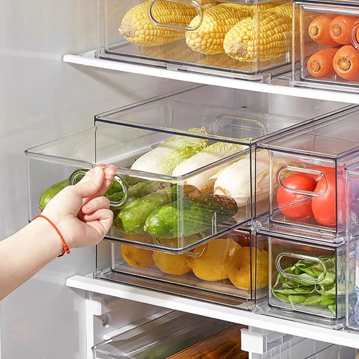 LALASTAR Refrigerator Organizer Bin with Pull-out Drawer, Large Fridge Organizer and Storage Clear, Stackable Pantry Organizer with Handle, BPA Free, 1 Pack, 6.34QT