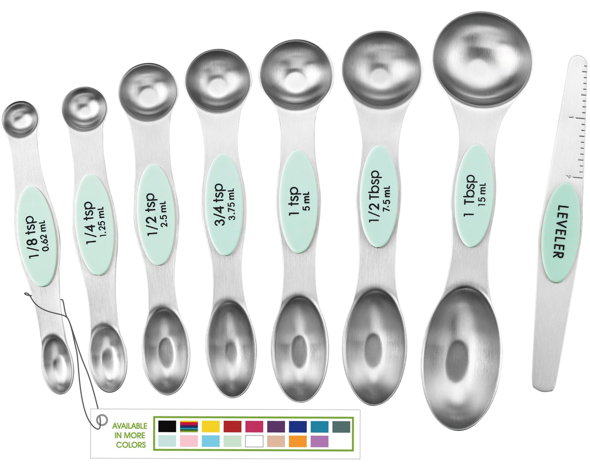 Spring Chef Stainless Steel Magnetic Measuring Spoons Set of 8, Pastel