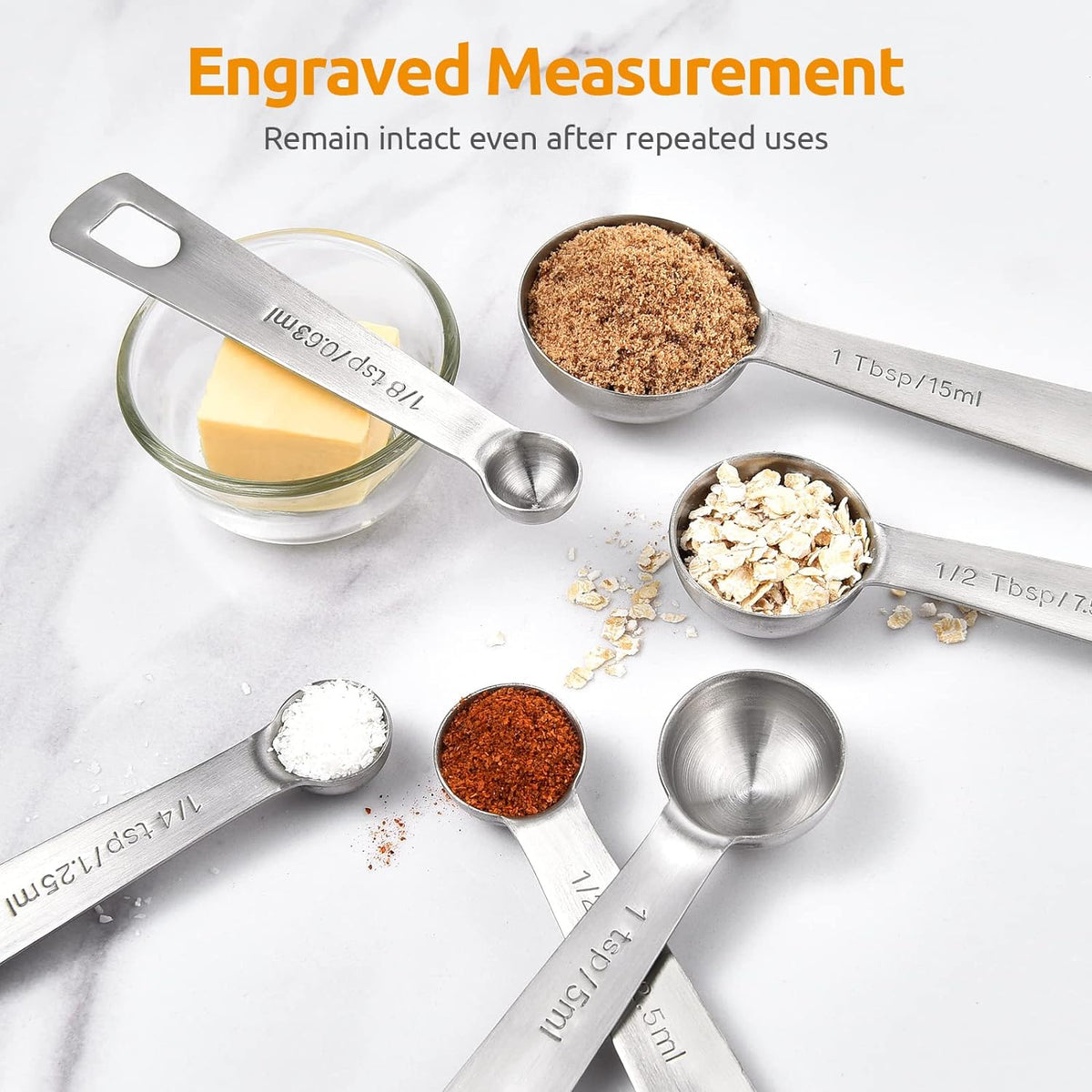 U-Taste 18/8 Stainless Steel Measuring Spoons Set of 9, Teaspoon Tablespoon