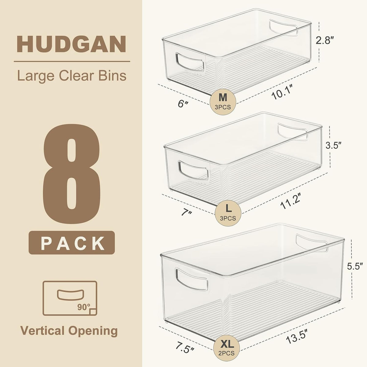 Hudgan 8 Pack Freezer Organizer Bins,Stackable,Clear Bins for Fridge,Pantry