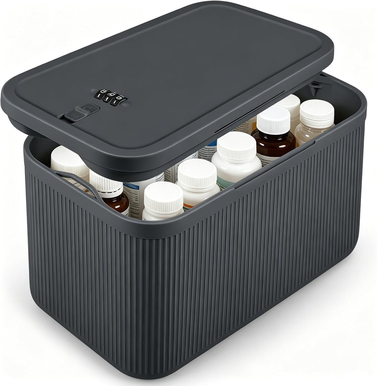 Upgraded Taller Size Medicine Lock Box,Lockable Storage Box with Combination Code for Medication Safe,Lock Box for Pills/Snack/Ipad Mini,Locked Container for Home/Office 9.4X5.15X5.7inch Medium