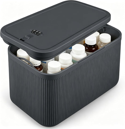 Upgraded Taller Size Medicine Lock Box,Lockable Storage Box with Combination Code for Medication Safe,Lock Box for Pills/Snack/Ipad Mini,Locked Container for Home/Office 9.4X5.15X5.7inch Medium