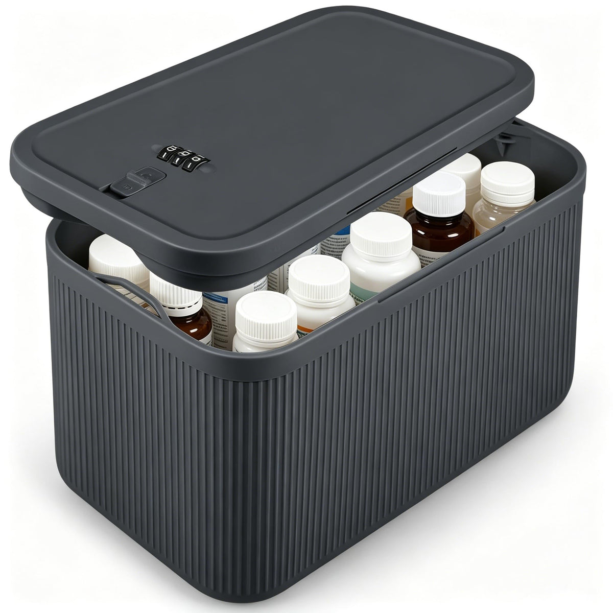 Upgraded Taller Size Medicine Lock Box,Lockable Storage Box with Combination Code for Medication Safe,Lock Box for Pills/Snack/Ipad Mini,Locked Container for Home/Office 9.4X5.15X5.7inch Medium