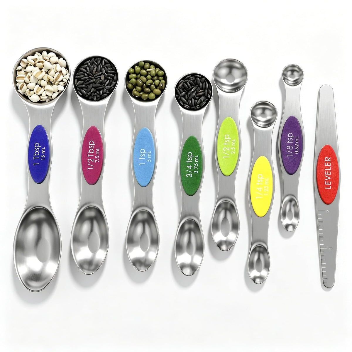 Magnetic Measuring Spoons Set Stainless Steel with Leveler, 9pcs Multicolors Measuring Cups Set for Baking, Measuring Cups and Spoon Set Kitchen Gadgets Apartment Essentials Fits in Spice Jars