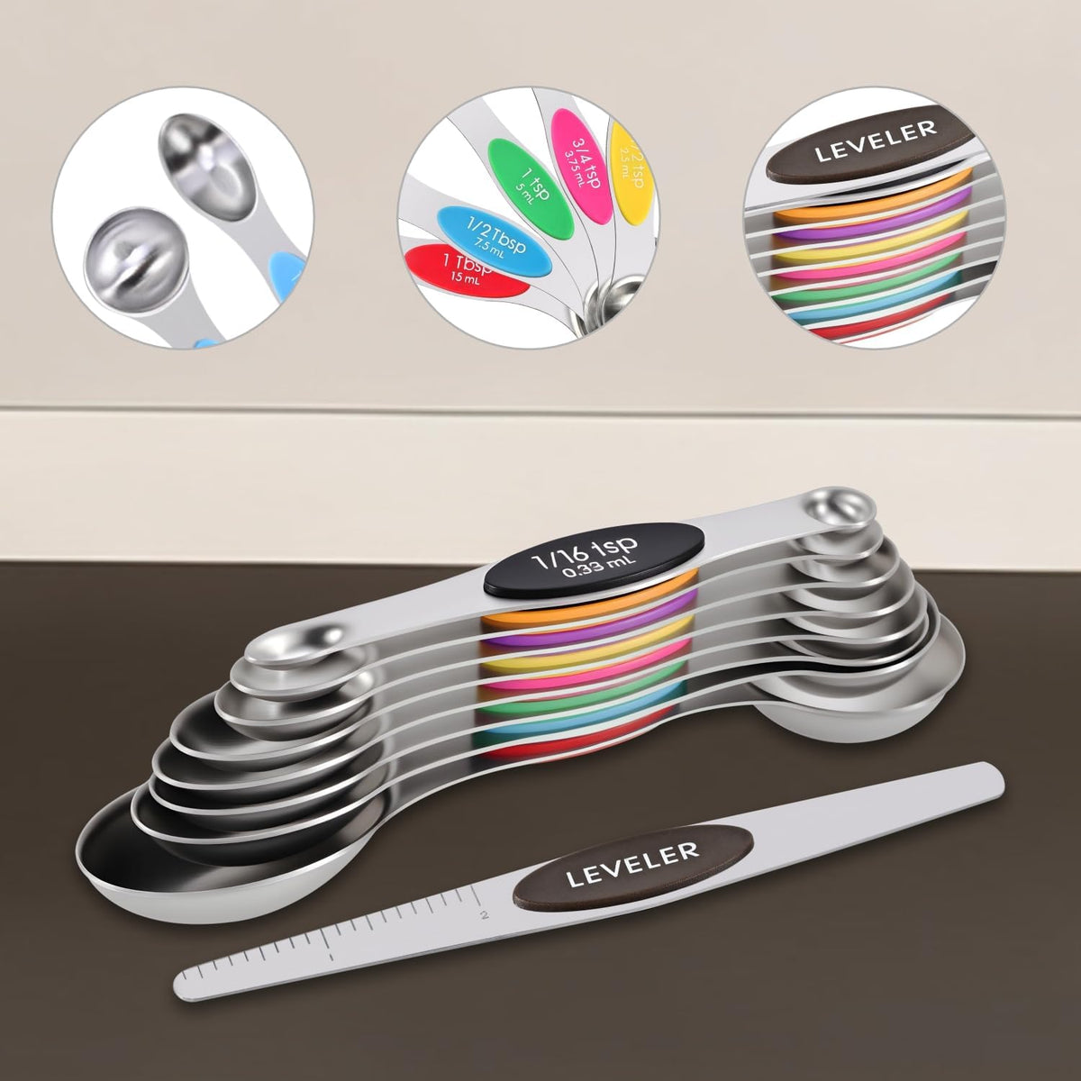 EDELIN Magnetic Measuring Cups & Spoons Set, Multicolour, 15 Sets