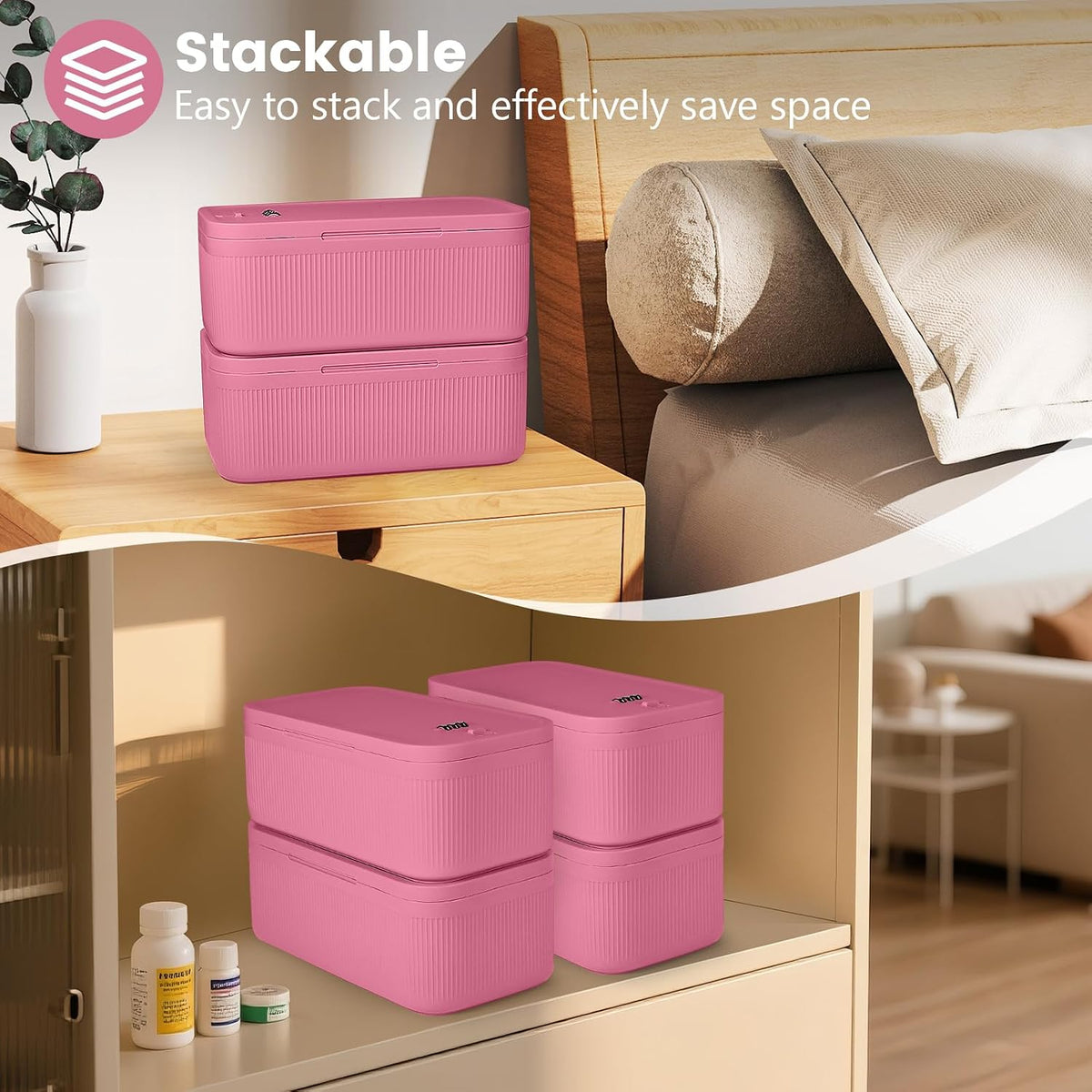 Small Lock Box,Lockable Storage Box with Combination Code for Medication Safe, Medicine Lock Box for Pills/First Aid Kits/Food/Snack Phone Jail,Locked Container for Home/Fridge/Office (Pink)