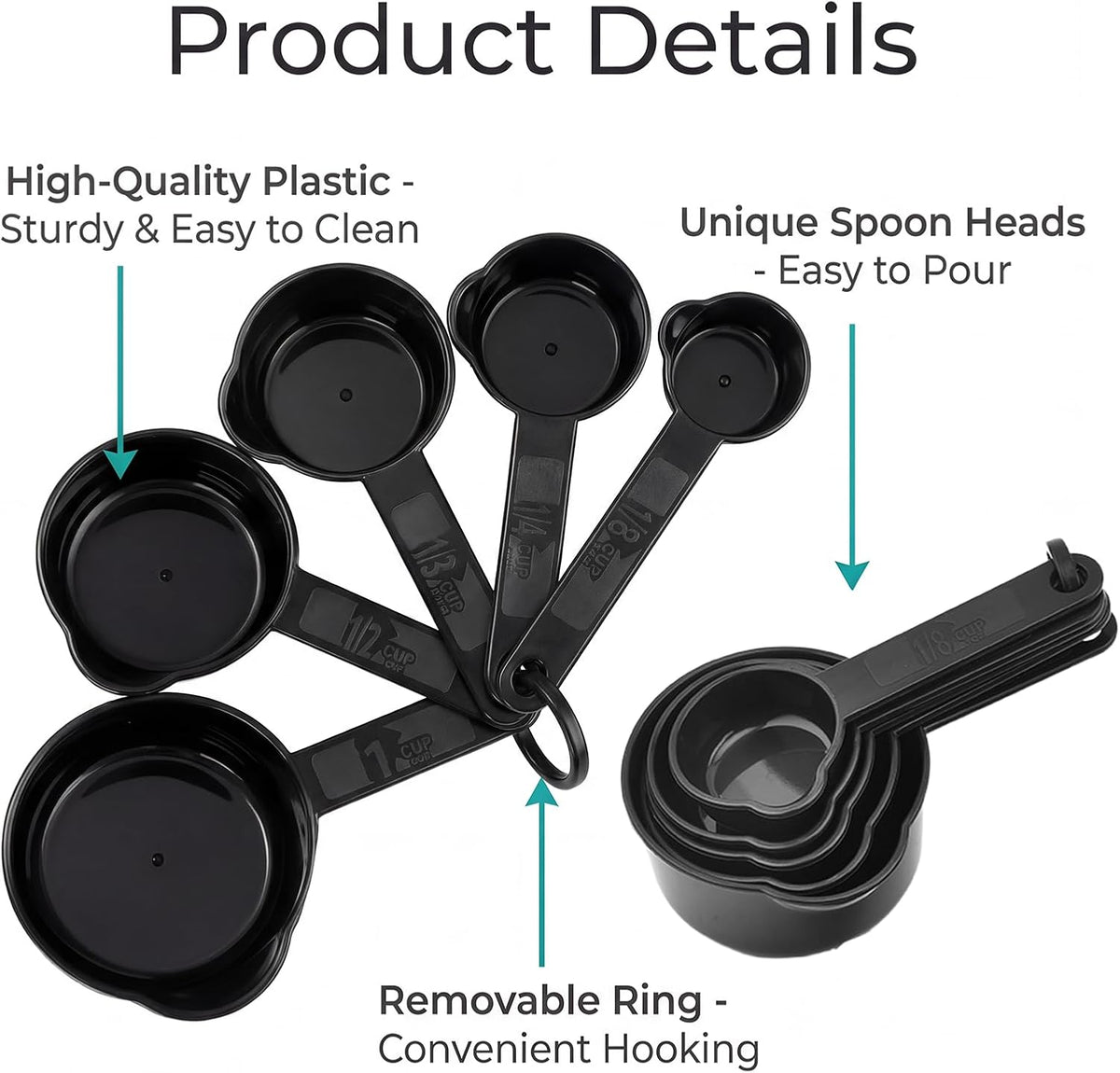 11 Pcs Measuring Cups And Spoons Set - Plastic Nesting For Dry Liquid Ingredients Engraved Markings Kitchen Baking