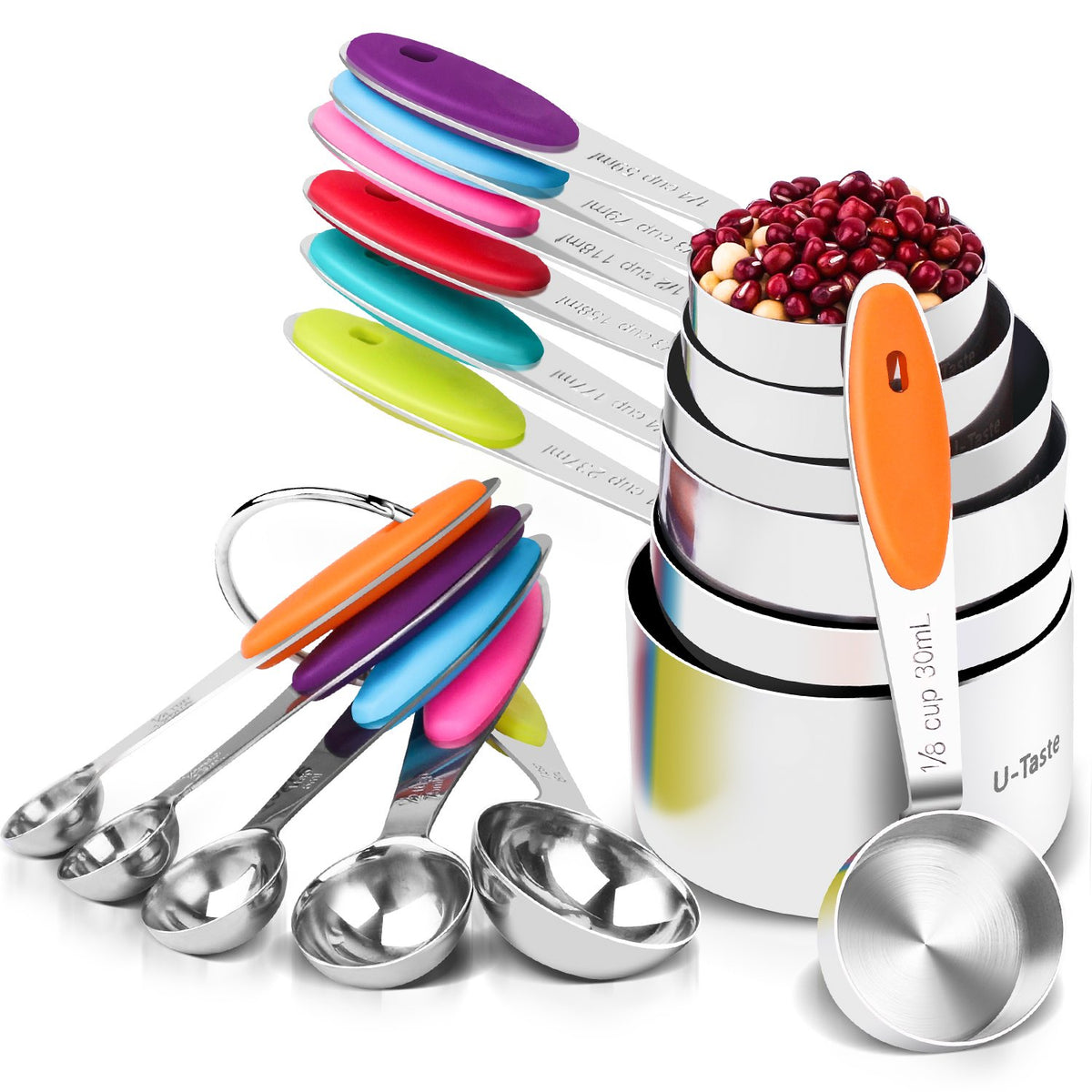 U-Taste Measuring Cups Spoons Set, 18/8 Stainless Steel, 12Pc/Midnight Blue
