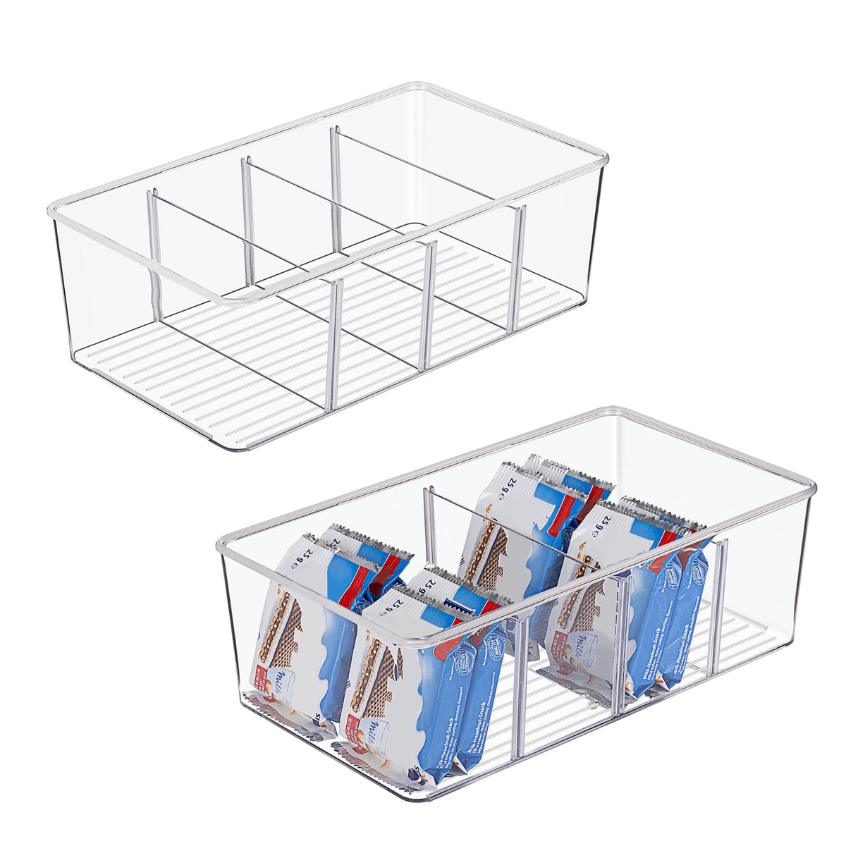 Vtopmart 4 Pack Food Storage Organizer Bins, Clear Plastic, 4 Compartments