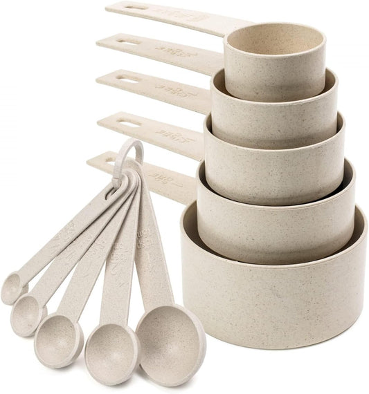 Beille Cream Wheat Straw 10PC Measuring Cups Spoons Set