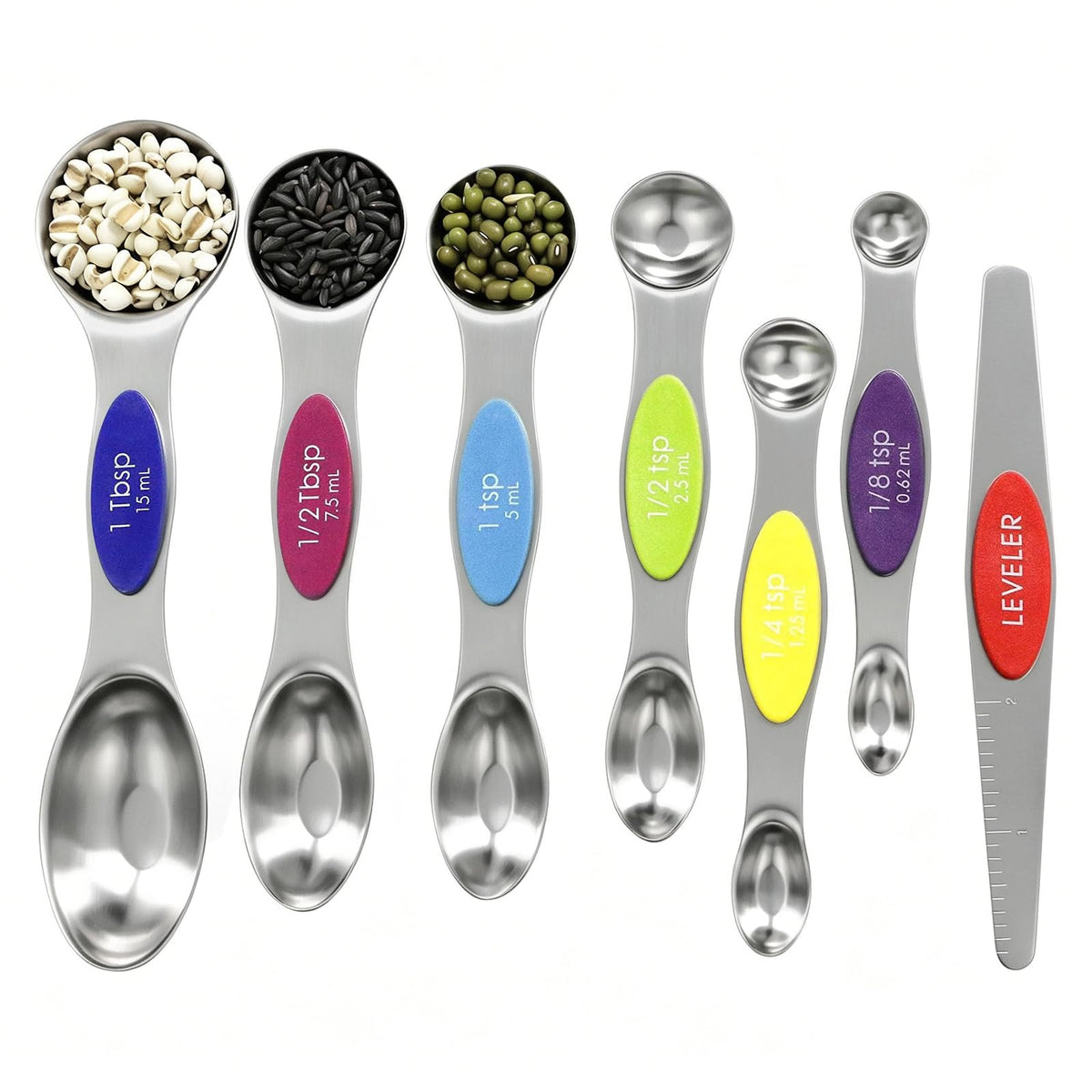 Magnetic Measuring Spoons Set Stainless Steel with Leveler, 9pcs Multicolors Measuring Cups Set for Baking, Measuring Cups and Spoon Set Kitchen Gadgets Apartment Essentials Fits in Spice Jars